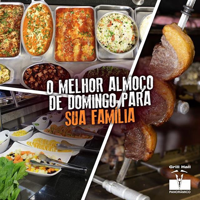 <p>Domingo é dia de comer sem pensar nas calorias. Melhor ainda se for para ir ao #GrillHallPanoramico. Esperamos por você e sua família, são mais de 20 variedades de carne em nosso Rodízio de Carnes, um Buffet completo de pratos quentes, saladas e sobremesas.?? #EuNoGrillHallPanorâmico #eunogrillhall #ChurrascoTodoDia #buffet</p>
