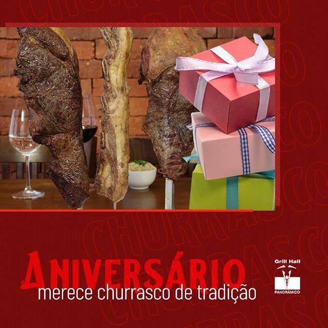 <p>Quer comemorar seu aniversário ao lado de quem você ama e com o mais tradicional Rodízio de Carnes da cidade? O #GrillHallPanoramico presenteia o aniversariante que levar 3 ou mais acompanhantes. Vem comemorar conosco! Esperamos por você!?<br />
?<br />
? Aniversariante da semana ganha Rodízio de Carnes se estiver acompanhado de 3 ou mais pessoas.?<br />
?Bebidas não inclusas. Apresente o RG para a comprovação da data.?<br />
?<br />
#EuNoGrillHallPanorâmico #eunogrillhall #ChurrascoTodoDia #aniversario #merecechurrasco #churrascodetradicao?</p>
